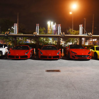 Ferraris parked outside Sette Osteria in Miami